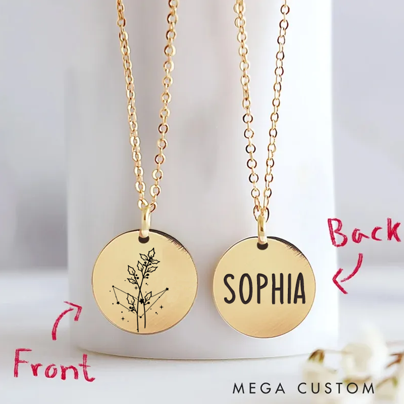 Personalized Engraved Necklace With Name Zodiac Signs Gifts for Women Birthday Gift 