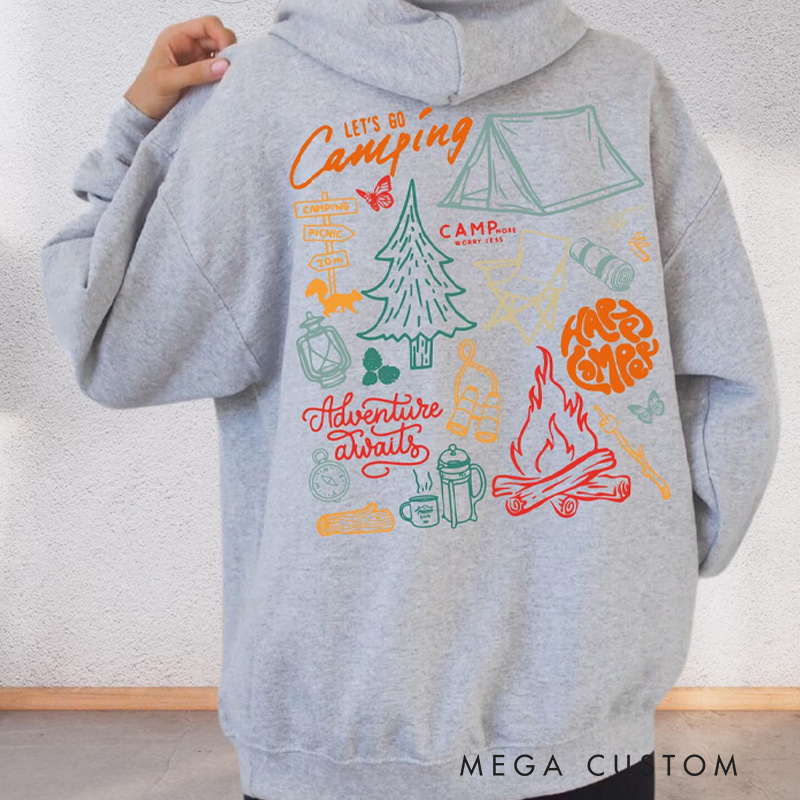 Personalized Happy Camper Hoodie Sweatshirt Outdoorsy Nature Lover Classic Hoodie Camping Collage Sweat Travel Gift