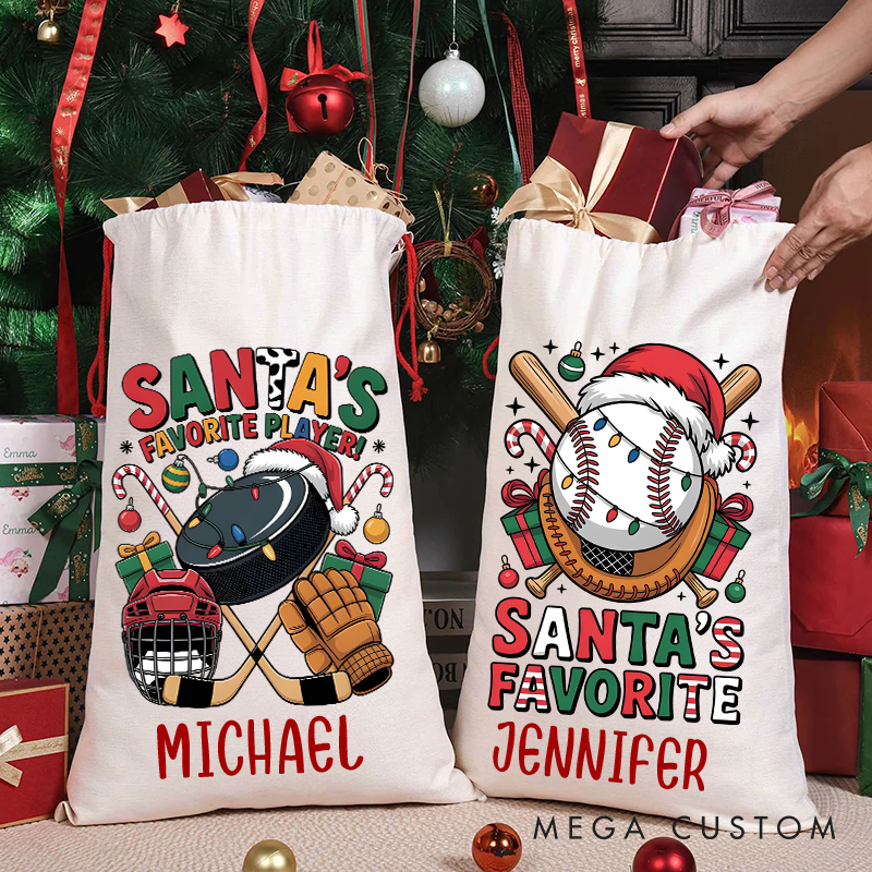 Personalized "Santa's Favorite" Christmas Sack with Sports Ball and Name