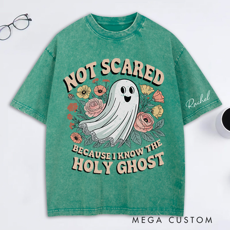 Personalized Holy Ghost Washed T-Shirt Retro Shirt with Name Halloween Gift Religious Gift for Christians