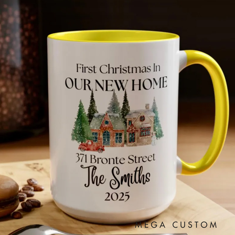 Personalized New Home Mug First Christmas in Our New Home Mug House Address Mug Happy New Home Gift