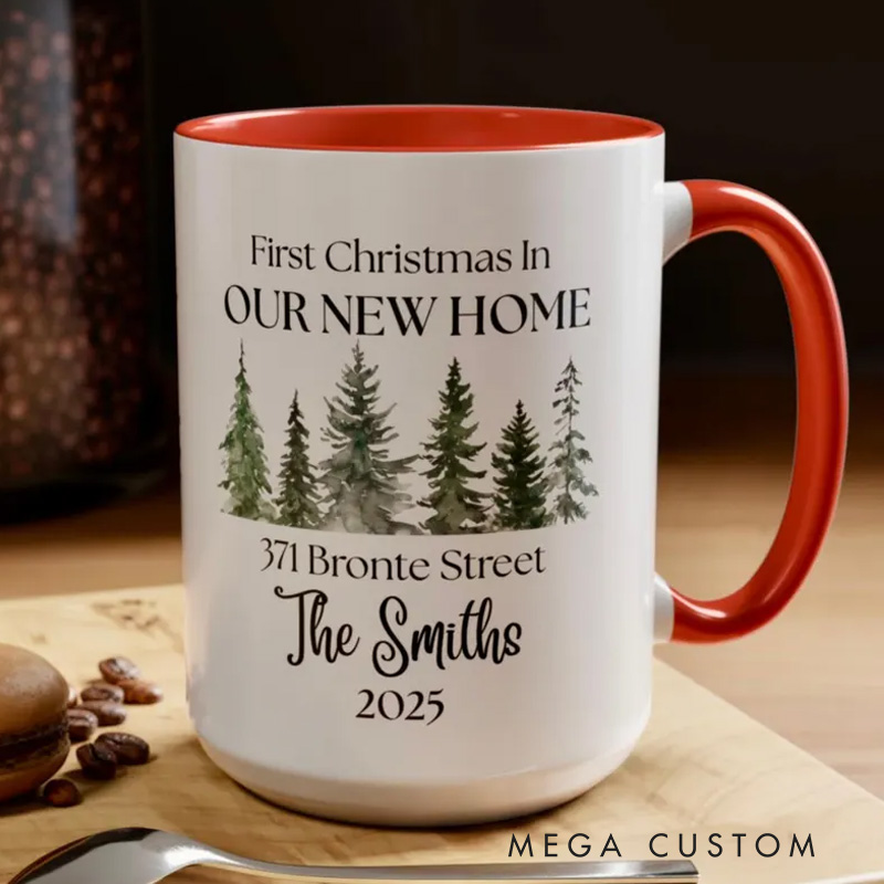 Personalized New Home Mug First Christmas in Our New Home Mug House Address Mug Christmas in New Home Keepsake