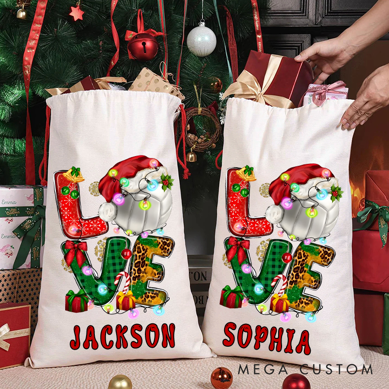 Personalized "Love Volleyball" Christmas Sack with Custom Name