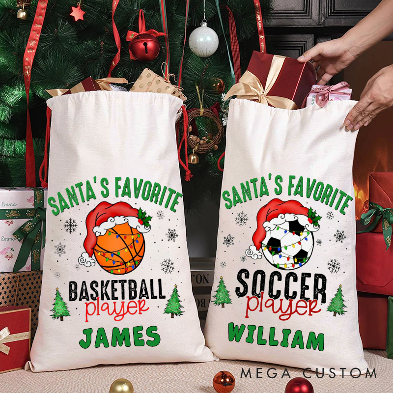 Personalized "Santa's Favorite Player" Christmas Sack with Custom Sport and Name  