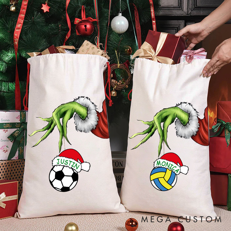 Personalized Funny Christmas Sack with Custom Name and Sport Design  