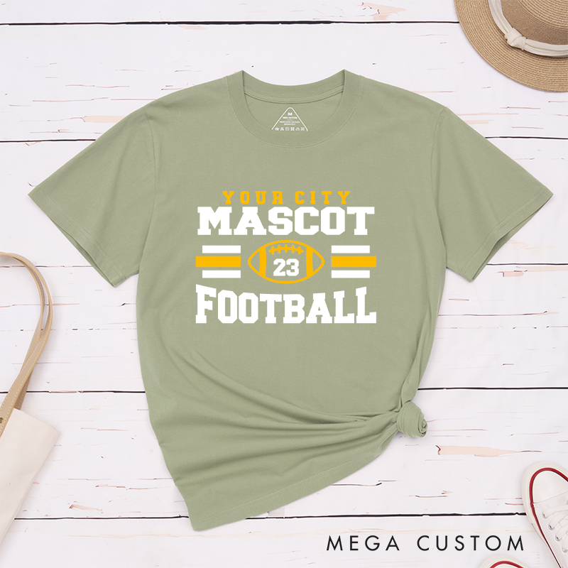 Personalized American Football T-Shirts Featuring Custom Mascot, City and Number
