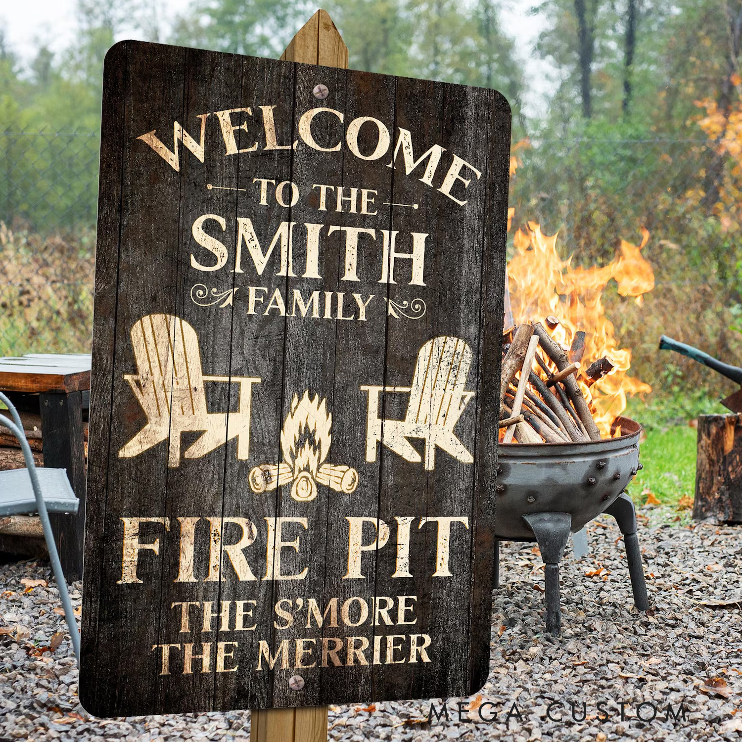 Personalized Fire Pit Sign Custom Family Name Sign Camping Warning Sign Funny Camping Sign Gift for Outdoor Enthusiasts