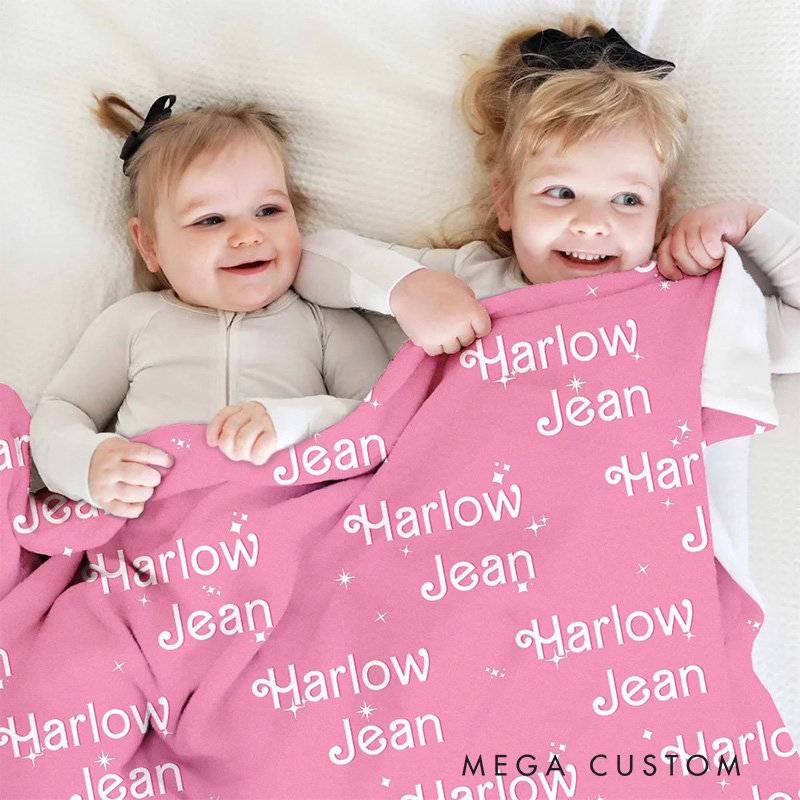 Personalized Pink Dolly Font Repeating Name Sparkle Starlight Blanket Flannel Blanket Movie Blanket with Name for Film Fan