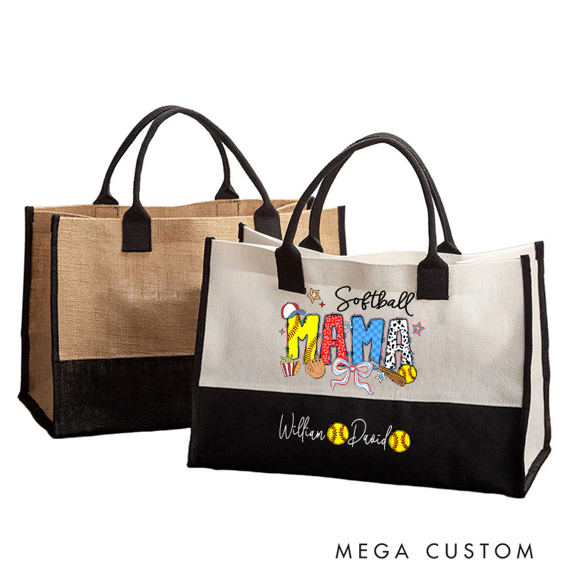 Personalized Softball Tote Bag with Custom Name and Design for Mom Nana and More