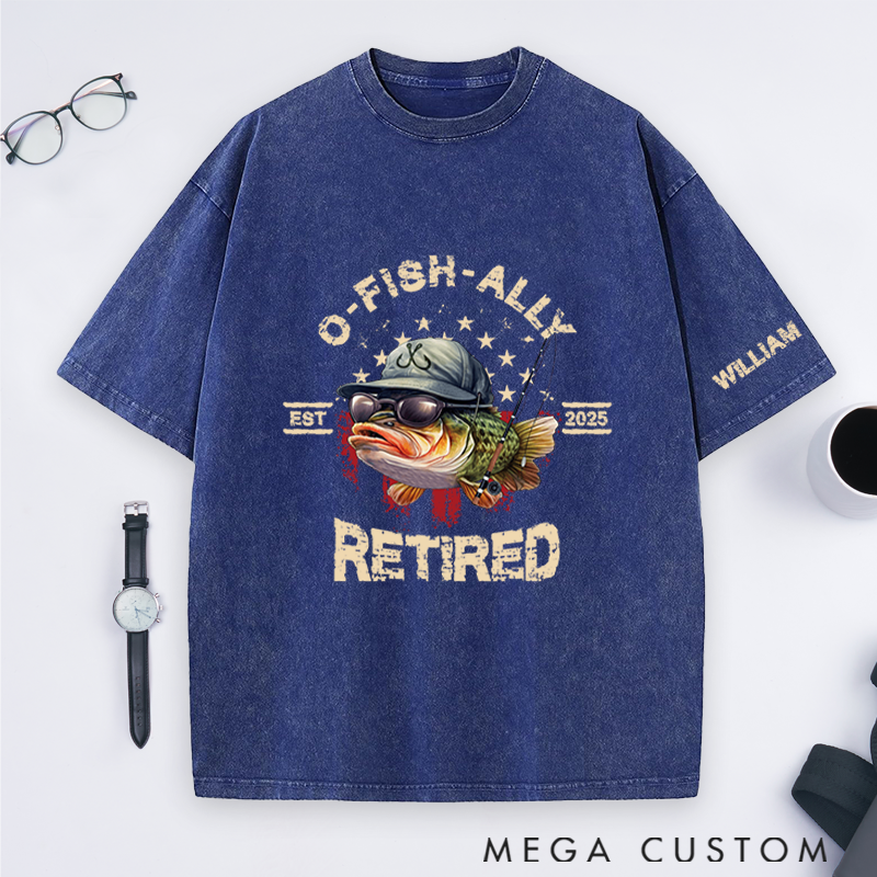Personalized Fishing Retirement T-Shirt with O-Fish-Ally Retired Design Custom Name and Time Retirement Gifts For Fishing Lover