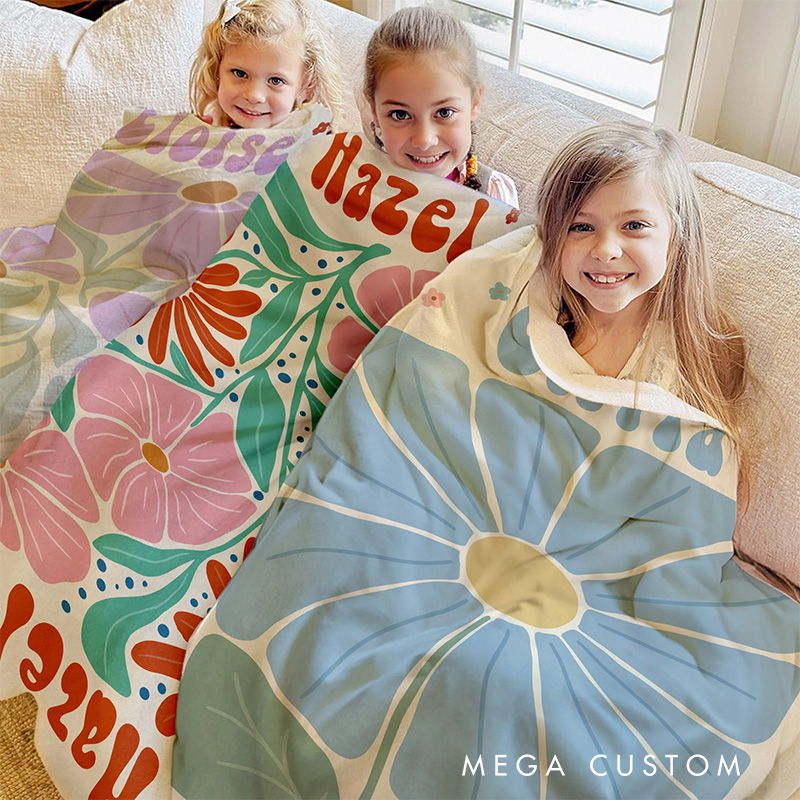 Personalized Retro Boho Matisse Danish Floral Art Blanket Flannel Blanket Art Blanket with Name for Art Lover