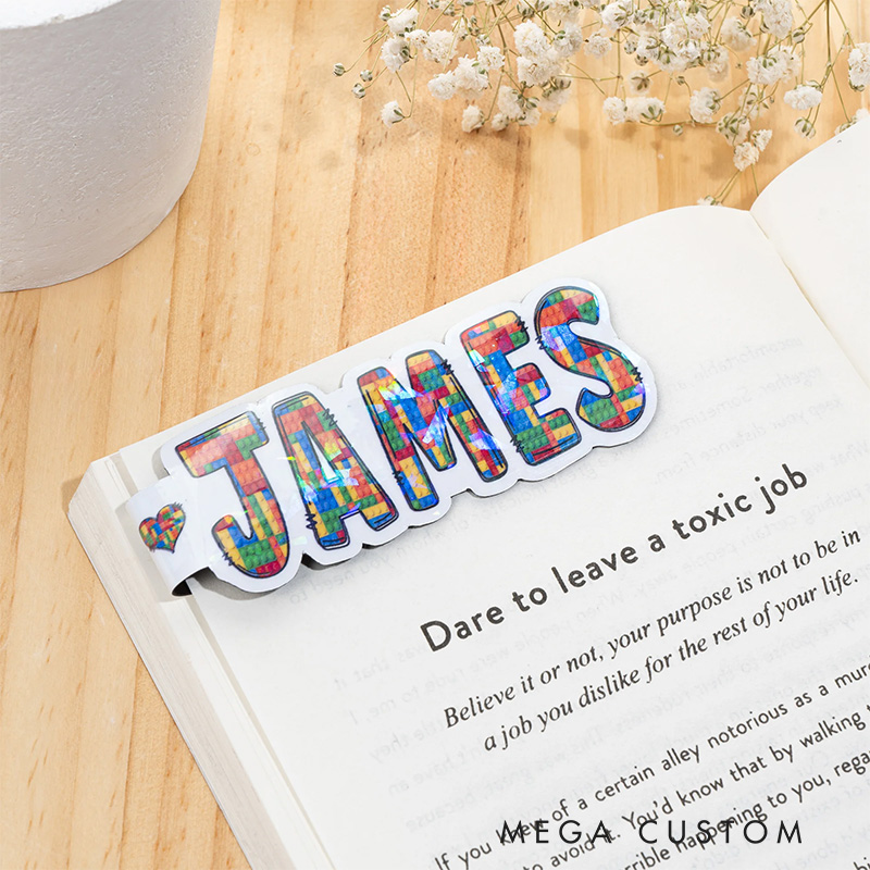 Personalized Set of 2 Doodle Magnetic Bookmarks Clips with Name Bubble Floral Letter Bookmarks Gift for Book Lover