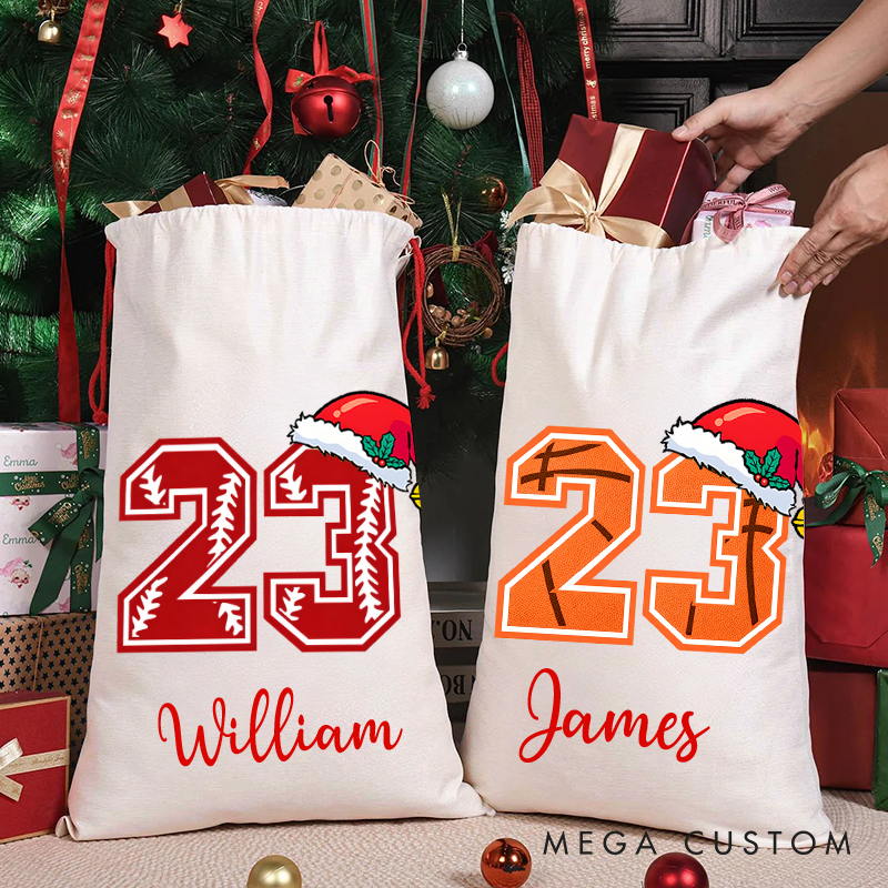Personalized Christmas Sack with Custom Name Number and Holiday Details