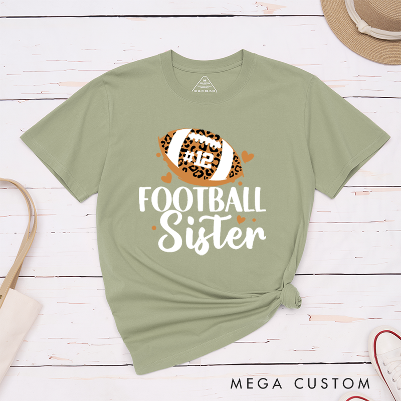 Personalized American Football Sister T-Shirts Featuring Custom Name - Customizable Game Day Tee
