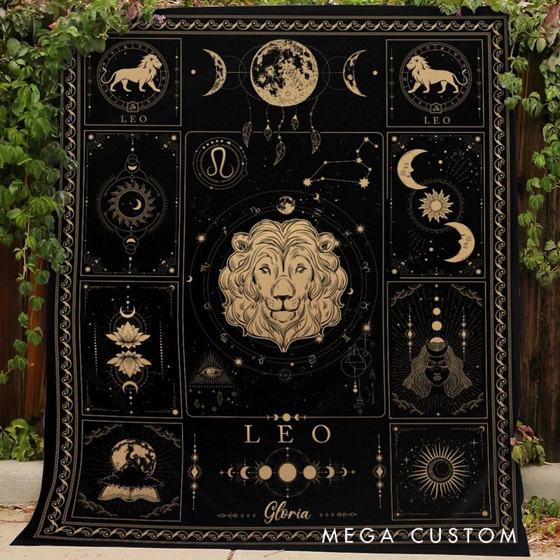 Personalized Zodiac Sign Leo Blanket Custom Name Constellations Quilt Tarot Horoscope Astrology Blanket for Leo Horoscope Lovers Blanket