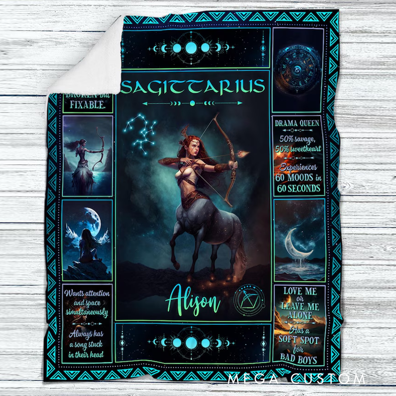 Personalized Sagittarius Blanket Horoscope Astrology Blanket for Sagittarius Custom Name Constellations Quilt Zodiac Sign Birthday Gift