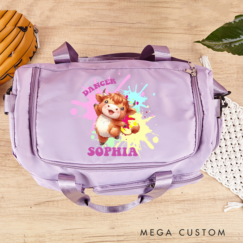 Personalized Cartoon Animal Dance Girl Stars Waterproof Large Travel Duffle Bag Dance Bag with Shoe Compartment and Shoulder Strap for Dance Lover