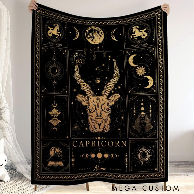 Personalized Zodiac Capricorn Blanket Custom Name Constellations Quilt Tarot Horoscope Astrology Blanket Horoscope Blanket for Capricorn