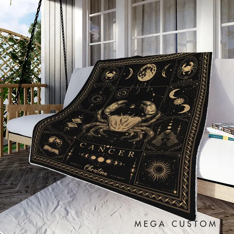 Personalized Zodiac Cancer Blanket 12 Horoscope Astrology Blanket Customized Name Constellations Quilt Horoscope Blanket Gift for Cancer