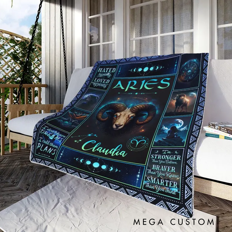 Personalized Zodiac Aries Blanket Customized Name Constellations Blanket 12 Horoscope Astrology Blanket, Horoscope Blanket Gift for Aries