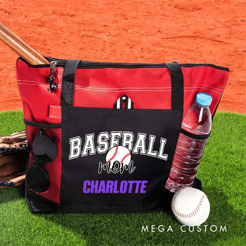 Personalized Sports Mom Tote Bag with Custom Name and Number Design