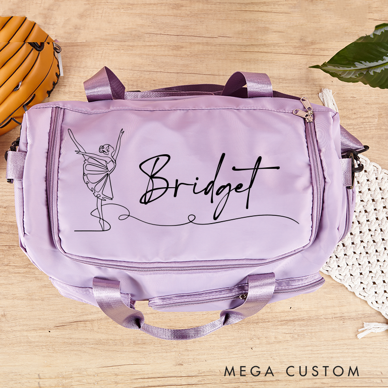 Personalized Free Script Name Waterproof Large Travel Duffle Bag Dance Bag with Shoe Compartment and Shoulder Strap for Dance Lover