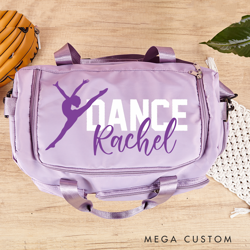 Personalized My Dancer Name Waterproof Large Travel Duffle Bag Dance Bag with Shoe Compartment and Shoulder Strap for Dance Lover