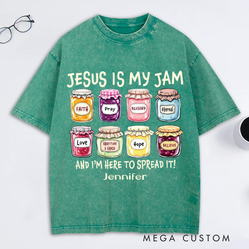 Personalized Jesus is My Jam Washed T-Shirt with Name Retro Shirt Religious Gift for Christian Women