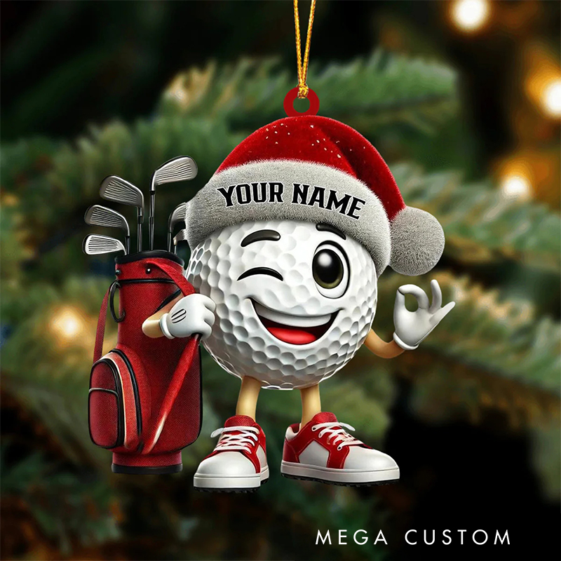 Personalized 3D Acrylic Golf Christmas Ornament with Playful Character and Custom Name Design  