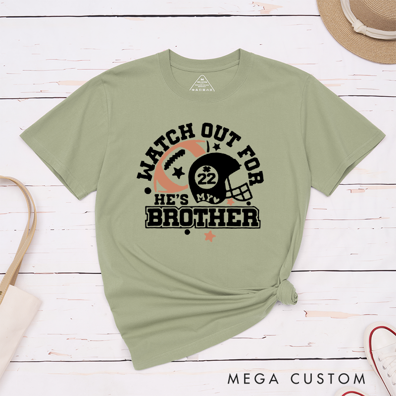 Personalized American Football Brother T-Shirts Featuring Custom Number - Watch Out for My Brother