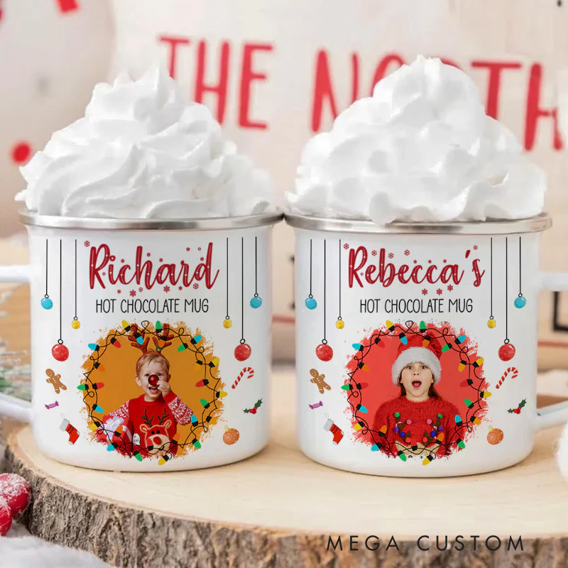 Personalized Chocolate Christmas Movie Watching Mug for Kid Photo Enamel Mug