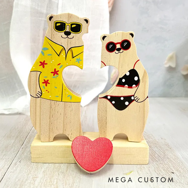 Personalized Wooden Bear Puzzle Engraved Couple Gift New Home Housewarming Gift