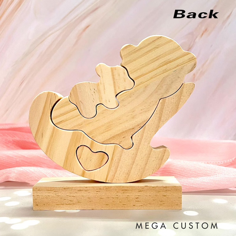 Personalized Wooden Shaking Bear Puzzle Cute Parent Child Bear Fun Swinging Chair Napping Bear Engraved Name Mother's Day Gift Family Keepsake Gifts