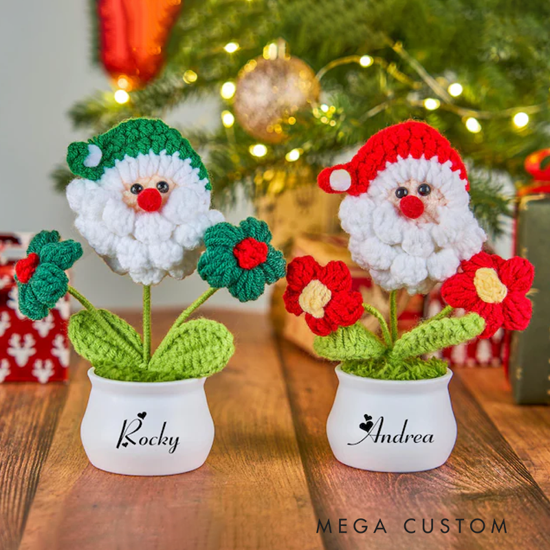 Personalized Crochet Christmas Tree in Pot Crochet Xmas Tree Crochet Santa Claus Handmade Christmas Gifts Gifts for Her Christmas Crochet Decoration