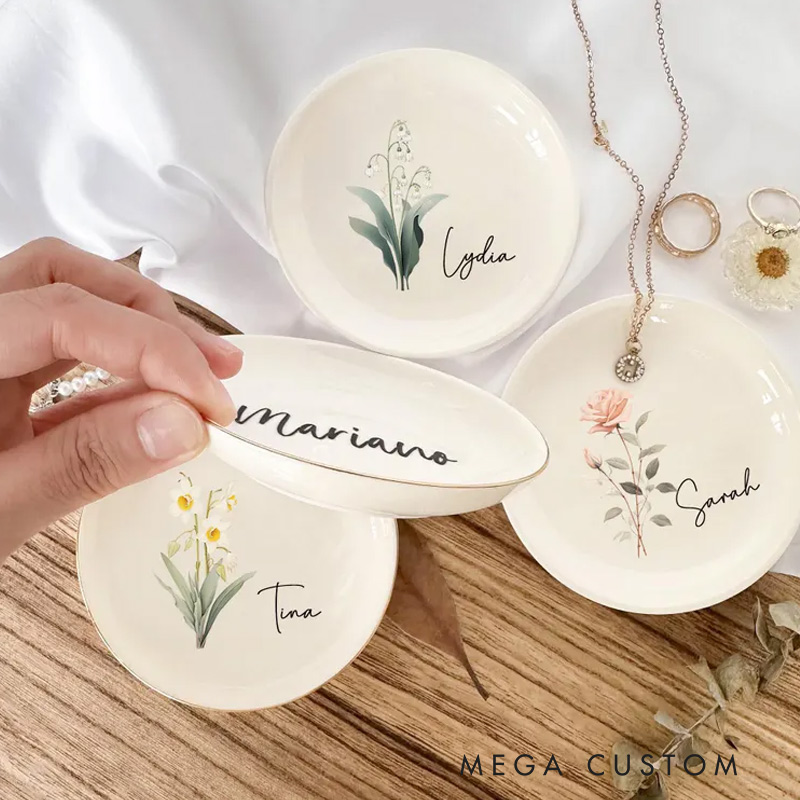 Personalized Birth Flower Ring Dish Gardening Lovers Ring Dish Custom Jewelry Dish Mother's Day Gift Gift for Her