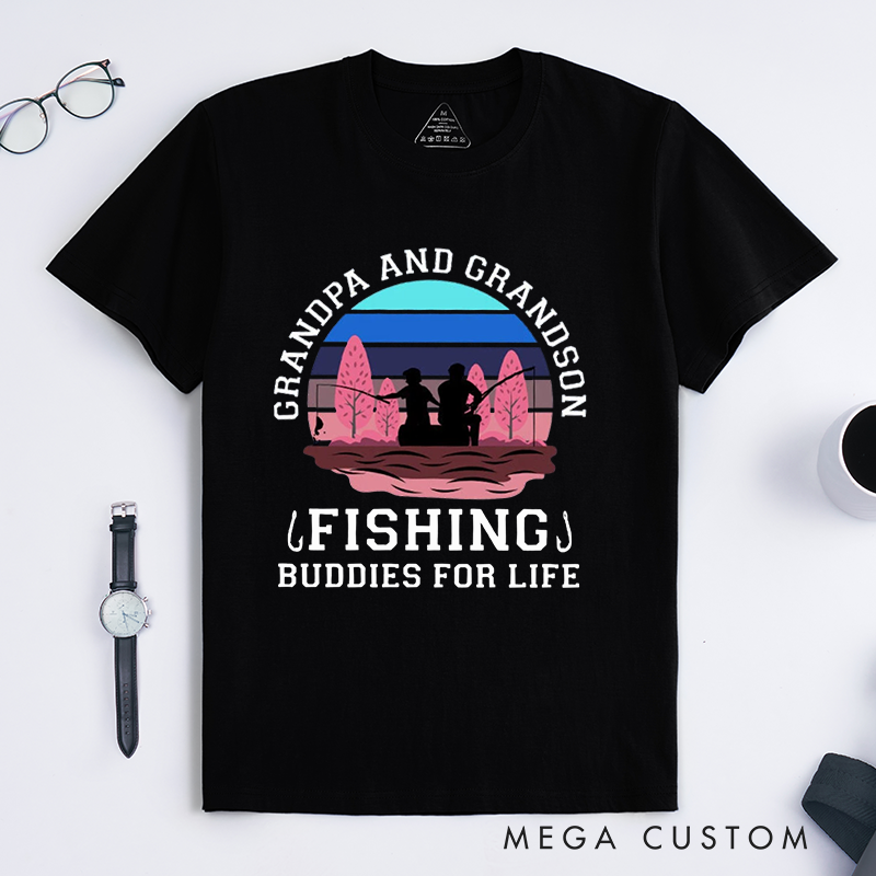 Funny Fishing T-Shirt Fishing Gifts Buddies for Life Design Comfortable Cotton T-Shirt Perfect Gift for Fishing Enthusiasts and Family Bonding