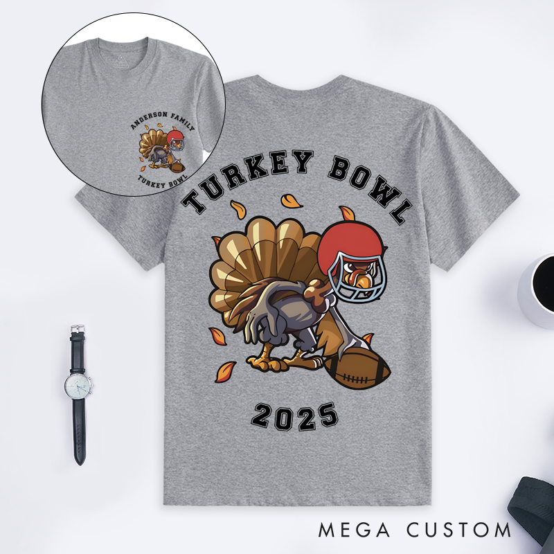 Personalized Turkey Bowl T-Shirt Custom Family Name and Year Thanksgiving Football Shirt