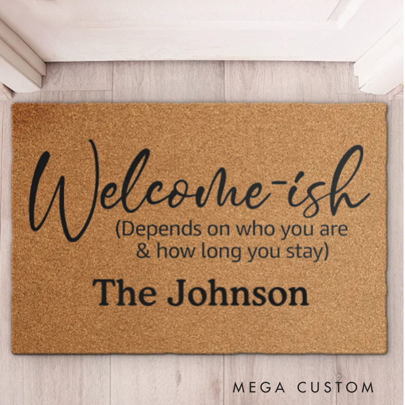 Funny Personalized Welcome Mat for New Home Custom Family Doormat Perfect Housewarming Gift for Entryway Decor Durable Indoor Outdoor Floor Rug with Humor