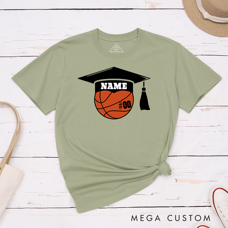 Personalized Basketball Graduation T-Shirt with Custom Name and Number – The Perfect Gift for Players, Fans, and Graduates to Celebrate Their Big Day