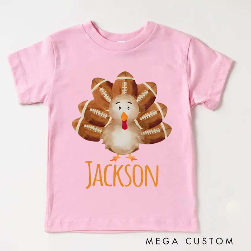 Personalized American Football Thanksgiving Turkey Shirt Custom Name Kids Tee