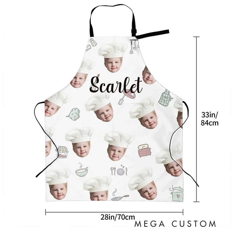 Personalized Cute 1-3 Chef Hat Photos Avatar Apron with Adjustable Neck Strap Baking Apron with Name for Family Baking Lover