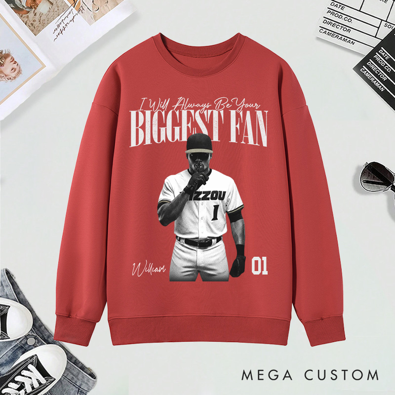 Personalized Biggest Fan Sweatshirt with Player Image and Name Customization 