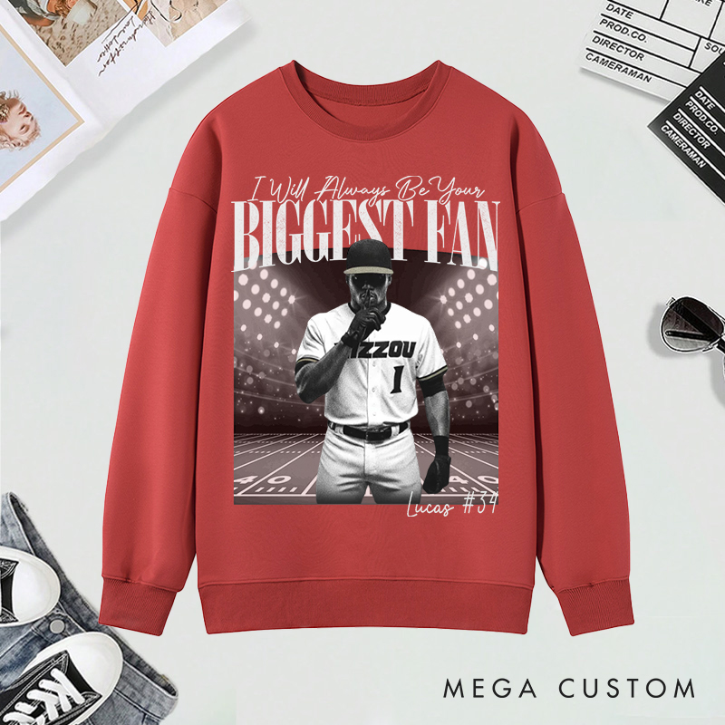 Personalized "I’ll Always Be Your Fan" Baseball Sweatshirt with Custom Photo and Name