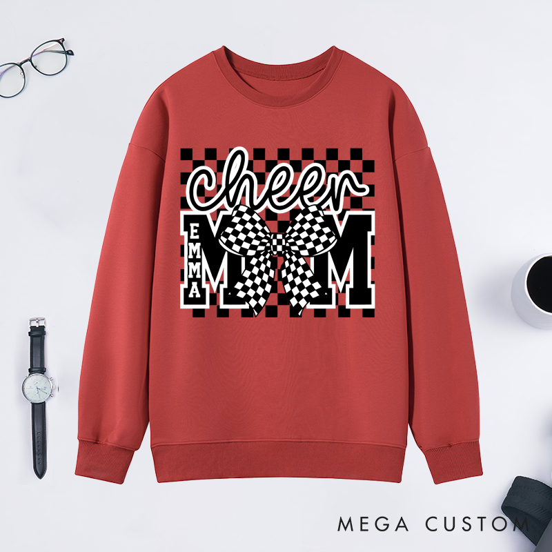 Personalized Cheer Mom Sweatshirt with Custom Name and Stylish Bow Design A Unique and Thoughtful Gift for Cheerleading Moms