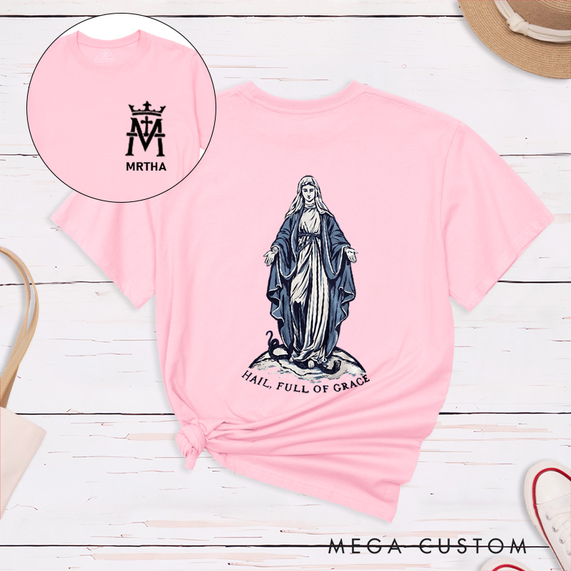 Personalized Our Lady of Grace Classic T-Shirt with Name Christian Shirt Hail Full of Grace Tee Religious Gift Catholic Gift