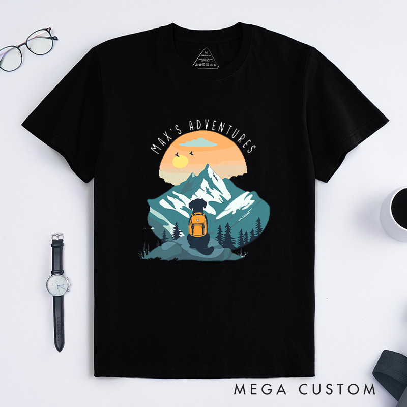 Personalized Adventure Buddy Dog Hiking T-Shirt Camping Mountain T-Shirt for Nature Traveling Outdoors Lover Gift