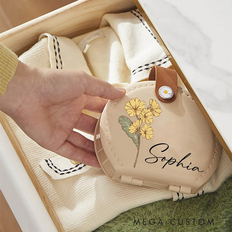 Personalized Birth Flower Portable Sewing Kit Set Storage Box with Name Birthday Gift for Tailor Lover