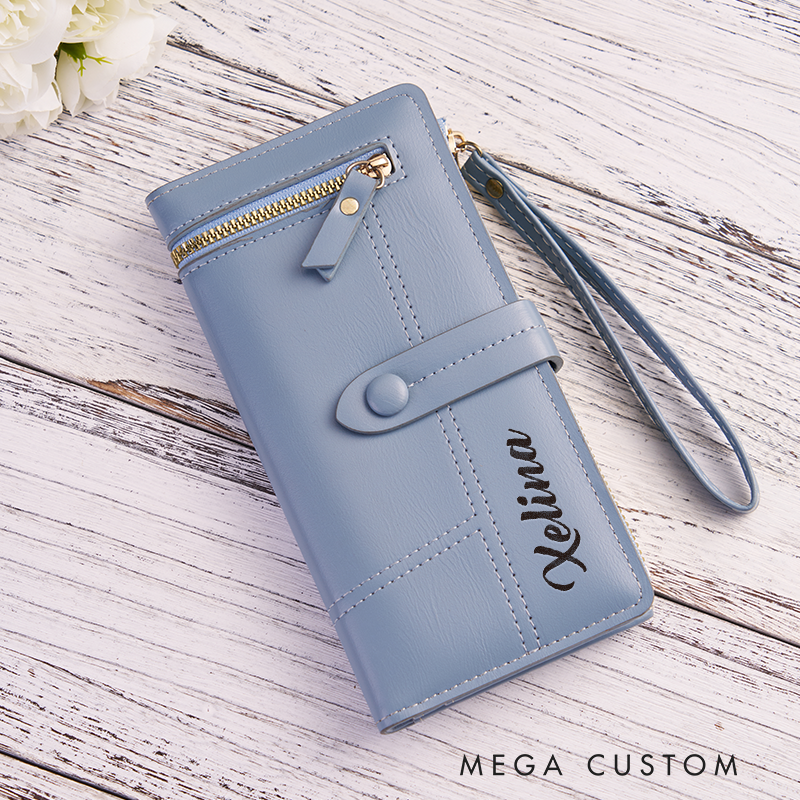 Personalized Leather Wristlet Wallet Birth Flower Leather Wallet Women Leather Wallet With Zipper Engraved Women Leather Wallet Leather Unique Gift for Her Birthday Gifts