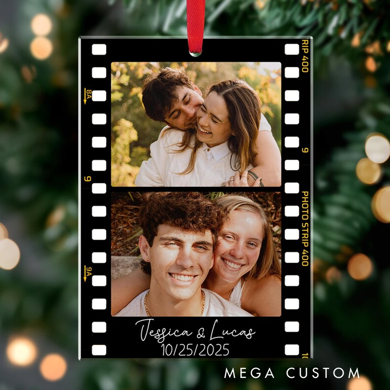 Personalized Film Strip Photo Ornament for Christmas Tree Custom Couple Picture Keepsake
