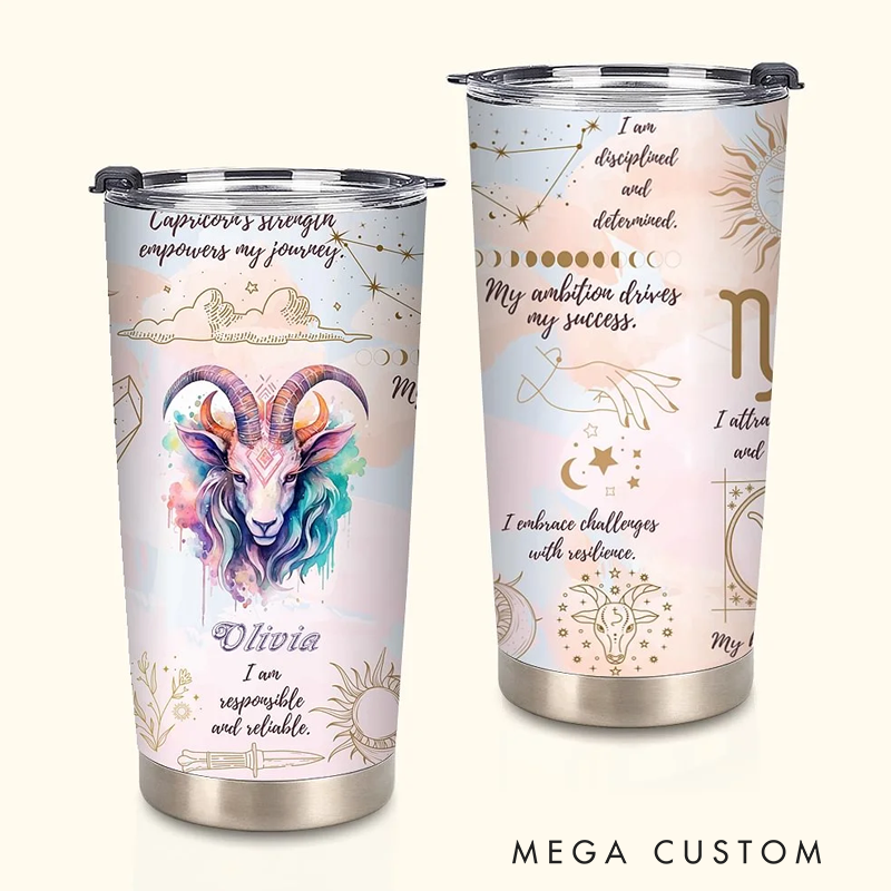 Personalized Zodiac Sign Constellation 20oz Tumbler Affirmation Coffee Cup with Name Birthday Astrology Gift for Family Friend
